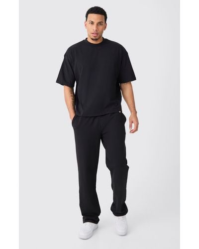 BoohooMAN Oversized Extended Neck Boxy Heavy T-shirt And Jogger Set - Blue