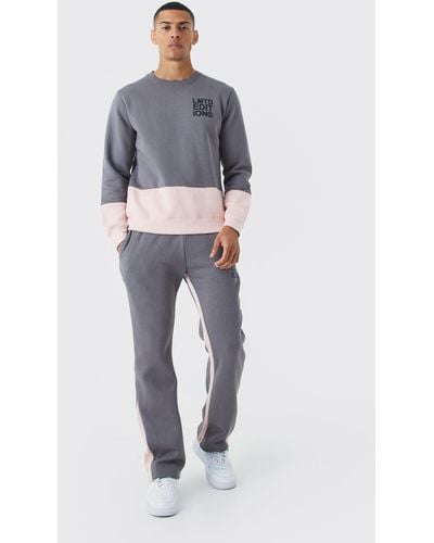 BoohooMAN Limited Edition Slim-Fit Colorblock Trainingsanzug - Grau