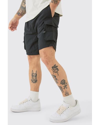 BoohooMAN Elastic Waist 3d Zip Cargo Pocket Shorts - Black