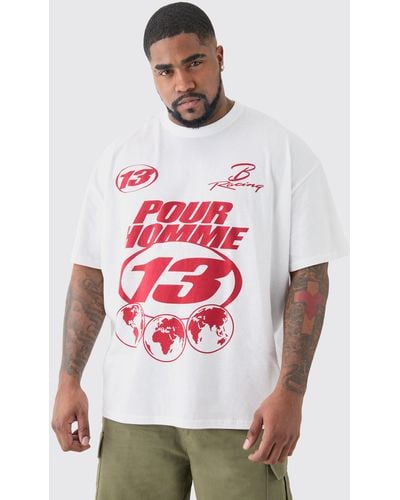 BoohooMAN Plus Pour Homme Moto T-shirt In White - Rot