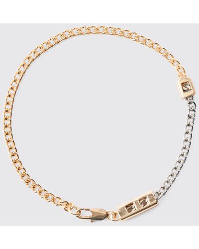 BoohooMAN Fastening Detail Metal Bracelet In Gold - Blau
