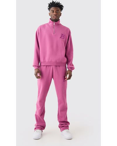 BoohooMAN Oversized Boxy B 1/4 Zip Stacked Tracksuit - Pink