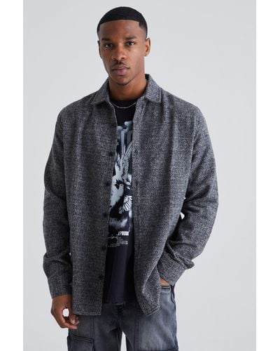 BoohooMAN Wool Look Melton Button Through Overshirt - Gray