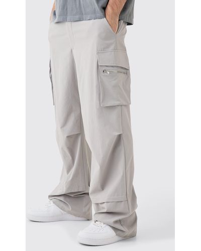 BoohooMAN Technical Stretch Cargo Parachute Trousers - Grey
