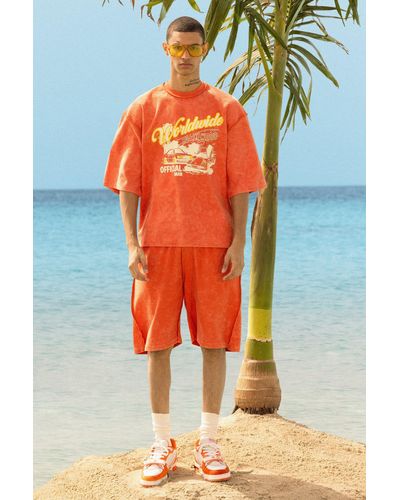 Boohoo Reverse Loopback Printed Half Sleeve Sweatshirt - Naranja