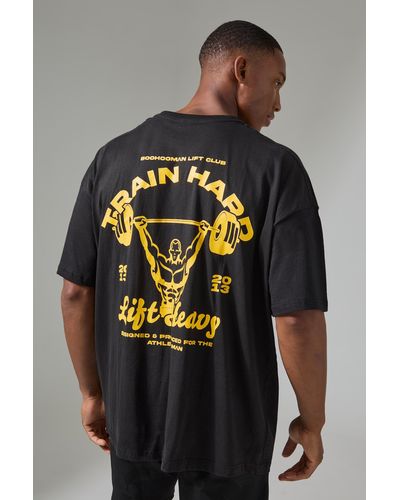 BoohooMAN Man Active Train Hard Lift Heavy Oversized T-shirt - Grey