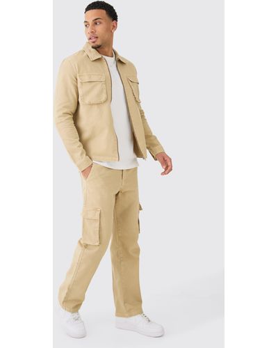 BoohooMAN Official Utility Shirt & Trousers Set - Natural