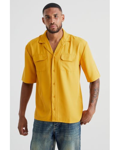BoohooMAN Tall Short Sleeve Utility Drop Shoulder Twill Shirt - Yellow