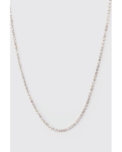 BoohooMAN Iced Chain Necklace In Silver - White