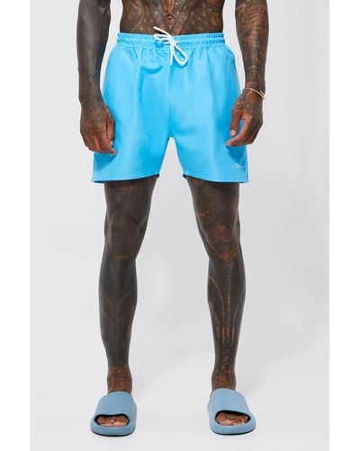 BoohooMAN Man Signature Mid Length Swim Shorts - Blue
