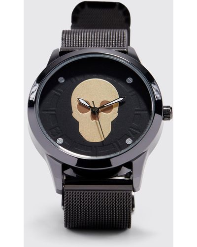 BoohooMAN Uhr mit Mesh-Armband und Skelett-Print - Schwarz