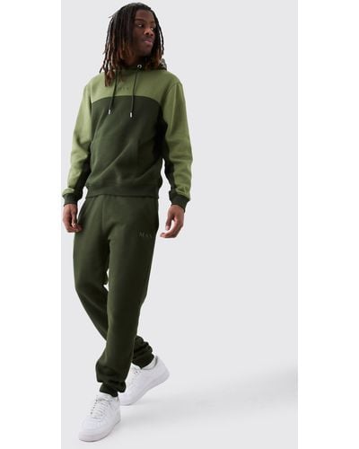 BoohooMAN Man Official Color Block Hooded Tracksuit - Green