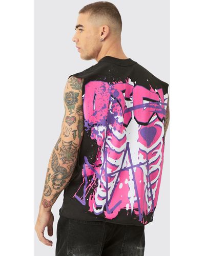 BoohooMAN Boxy Ofcl Ribcage Print vest - Pink