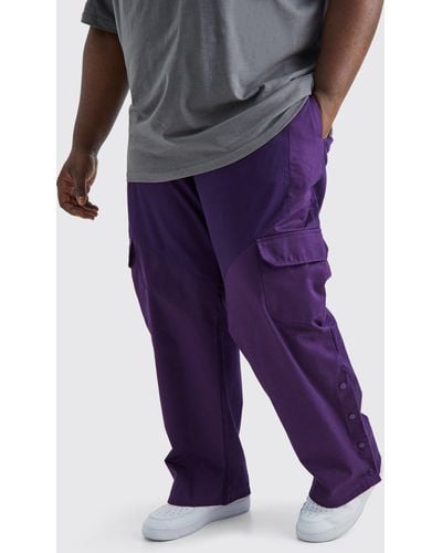 BoohooMAN Plus Slim Fit Color Block Cargo Trouser With Woven Tab - Purple