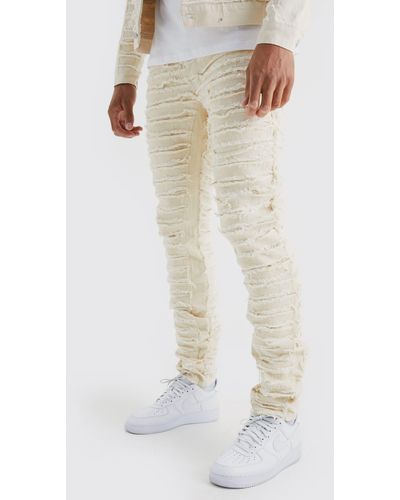 BoohooMAN Tall Slim Rigid All Over Distressed Jeans - Multicolour