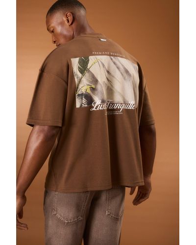 BoohooMAN Oversized Boxy Heavyweight Embroidered Puff Print T-shirt - Braun