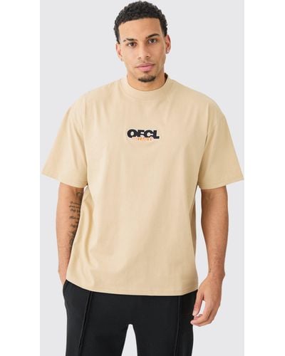 Boohoo Oversized Extended Neck Ofcl T-shirt - Natural