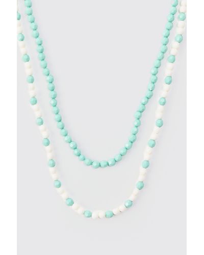 BoohooMAN Beaded Chain Multi Layer Necklace - Blau
