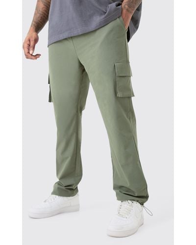 BoohooMAN Plus Elastic Lightweight Stretch Skinny Cargo Pants - Green