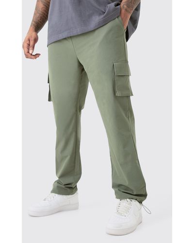 BoohooMAN Plus Elastic Lightweight Stretch Skinny Cargo Trousers - Green