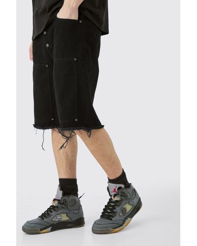 BoohooMAN Tall Fixed Waist Washed Relaxed Twill Carpenter Short - Schwarz