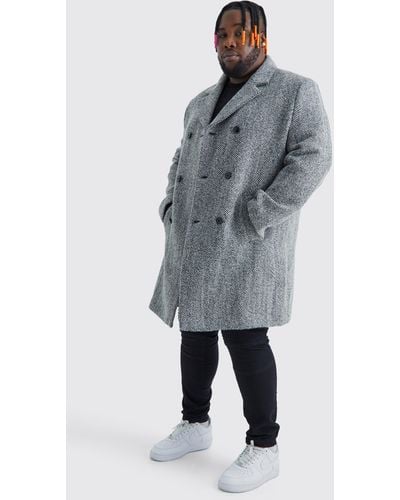 BoohooMAN Plus Size Wool Mix Herringbone Overcoat - Black