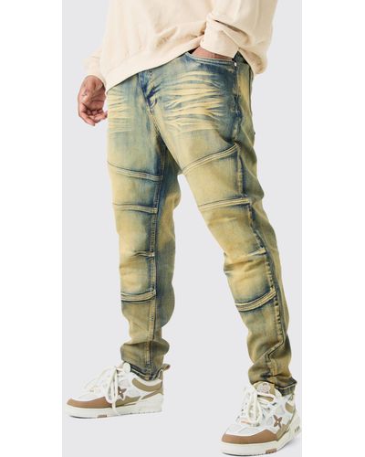 BoohooMAN Plus Skinny Stretch Tinted Paneled Jeans - Multicolor