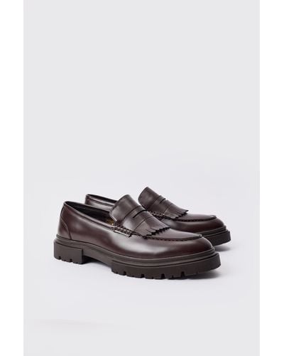 BoohooMAN Pu Chunky Sole Tassel Loafer In Brown