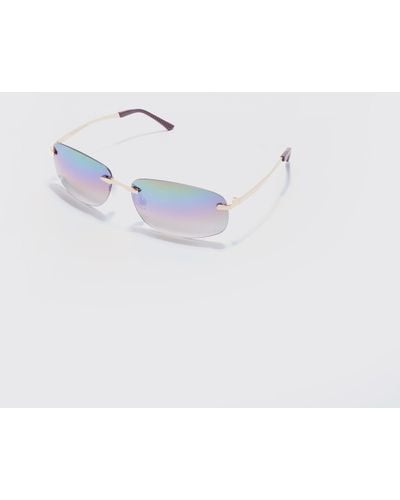 BoohooMAN Square Lens Frameless Sunglasses In Multi - Blau