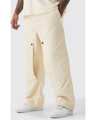 BoohooMAN Plus Fixed Waist Cord Relaxed Carpenter Trouser - Natural