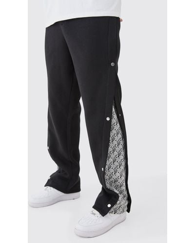 BoohooMAN Tall Relaxed Printed Side Panel Popper Jogger - Black