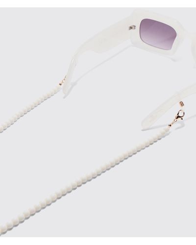 BoohooMAN Pearl Beaded Sunglasses Chain In White - Weiß