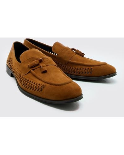 BoohooMAN Faux Suede Weave Loafer - Brown