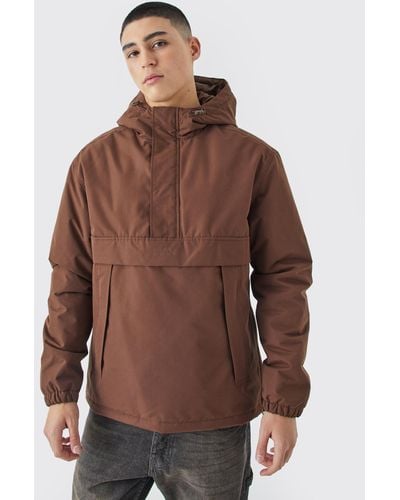 BoohooMAN Man Overhead Hooded Parka - Brown