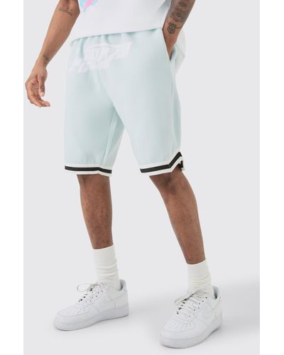 BoohooMAN Tall Loose Fit Limited Edition Basketball Short In Lt Blue - Weiß