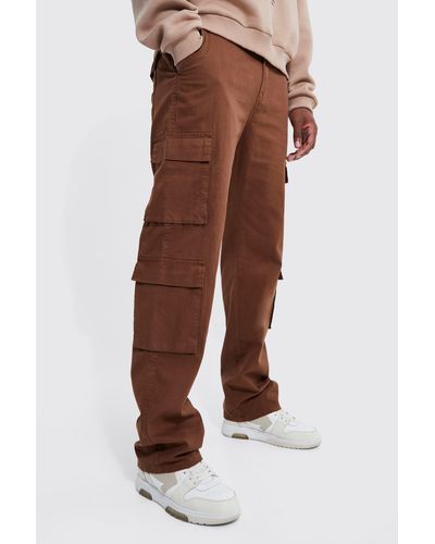 BoohooMAN Tall Relaxed Fit Multi Pocket Cargo Trouser - Brown