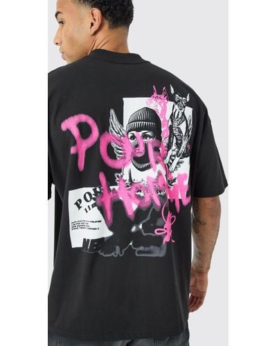Boohoo Oversized Graffiti Heavyweight T-shirt - Pink