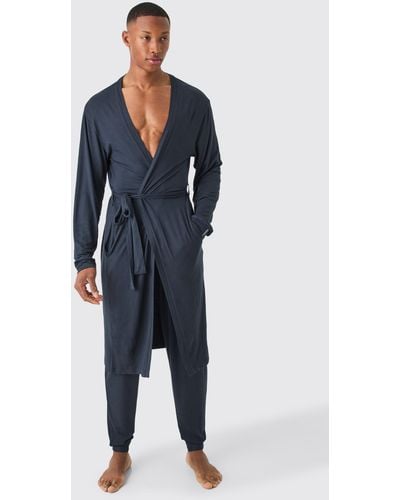 BoohooMAN Premium Modal Mix Lightweight dressing gown - Blau