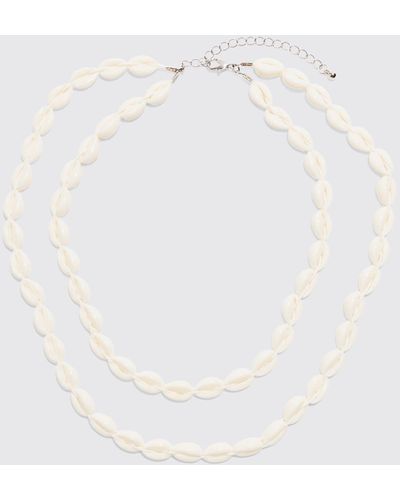 BoohooMAN Shell Multi Layer Necklace In White - Blau