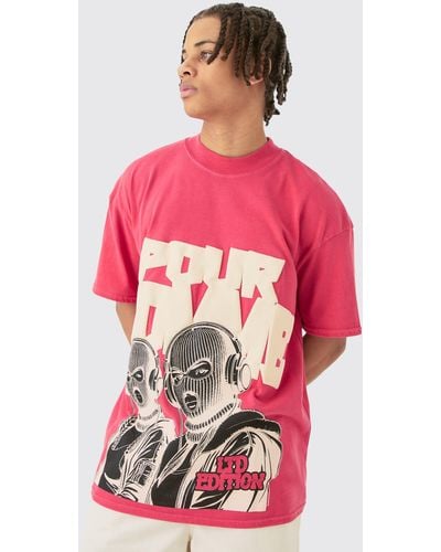 BoohooMAN Oversized Mask Print T-shirt - Pink