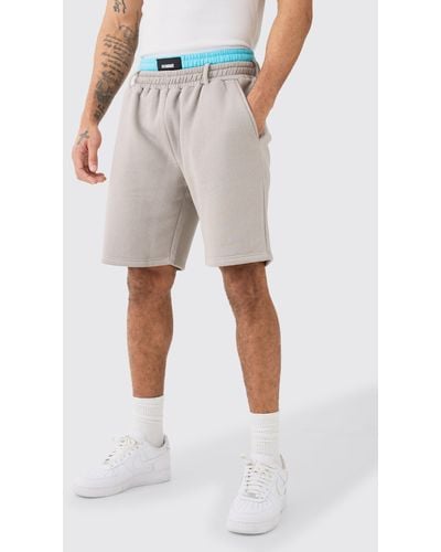 BoohooMAN Relaxed Double Waistband Short - Natural