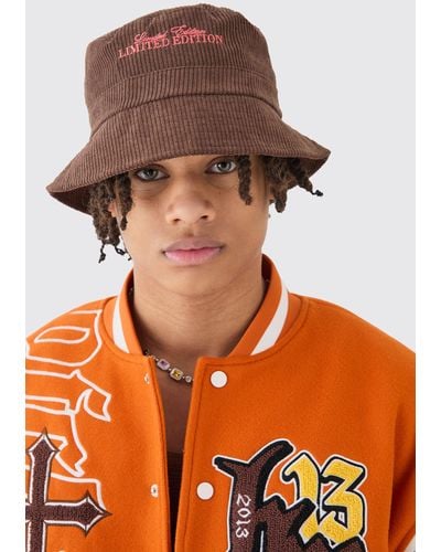BoohooMAN Corduroy Bucket Hat In Chocolate - Orange