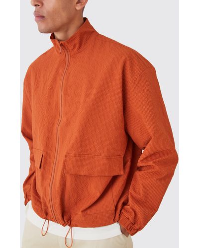 BoohooMAN Crinkle Nylon Zip Through Harrington - Orange