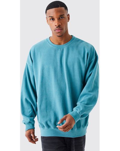 BoohooMAN Oversized Acid Wash Sweatshirt - Blue