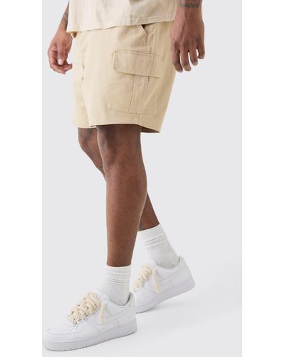 BoohooMAN Plus Fixed Waist Stone Skinny Fit Cargo Shorts - Natural