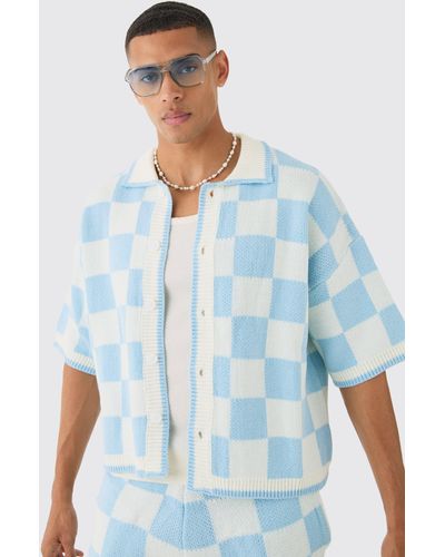 BoohooMAN Oversized Boxy Flannel Knitted Shirt - White
