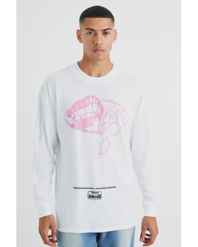 BoohooMAN Oversized Long Sleeve Rose Graphic T-shirt - White