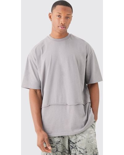 BoohooMAN Oversized Raw Layer T-shirt - Grey