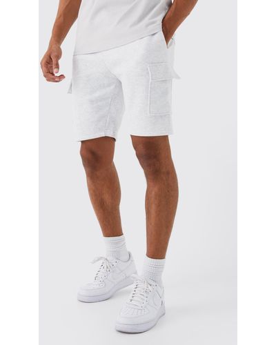 BoohooMAN Mittellange Slim-Fit Jersey-Shorts - Weiß