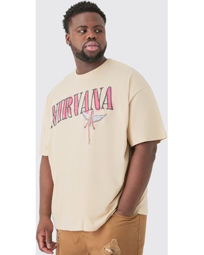 BoohooMAN Plus Nirvana Oversized License T-shirt Sand - Natural